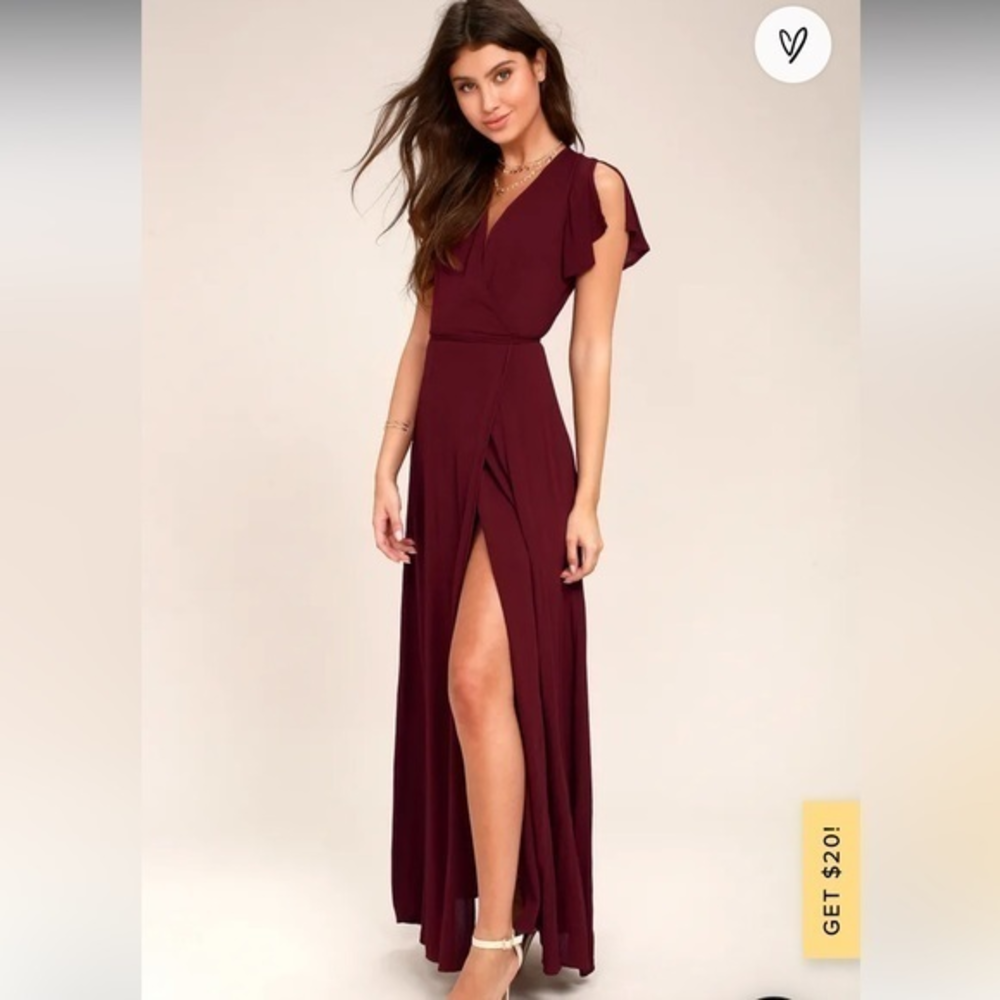 Lulus Heart of Marigold burgundy maxi dress size XL wrap dress‎